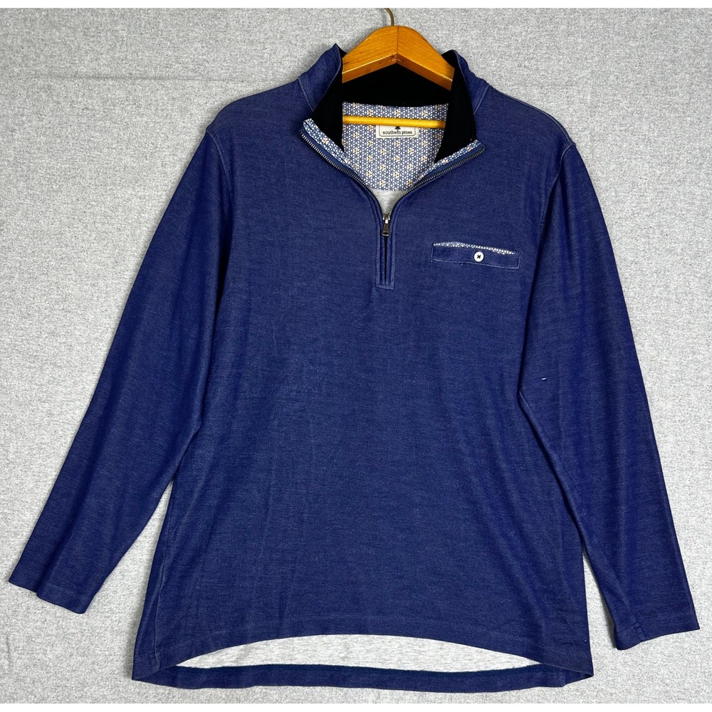 Southern Pines Quarter Zip Pullover Mens L Blue Golf Cotton Modal Knit